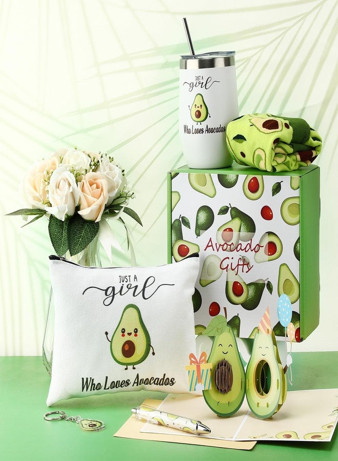 Singhoow 6 Pcs Funny Gift Baskets for Women Girls Pickle Avocado Socks with Vegetable Animals Makeup Bag Insulated Tumbler Keychain Greeting Card Pen for Christmas Birthday Party(Avocados) - Image 4